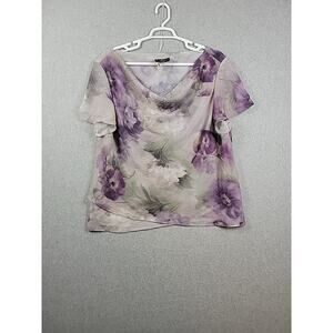 S.L. Fashions Purple Gray Floral Chiffon SS Cowl Neck Blouse Women's Plus 26W